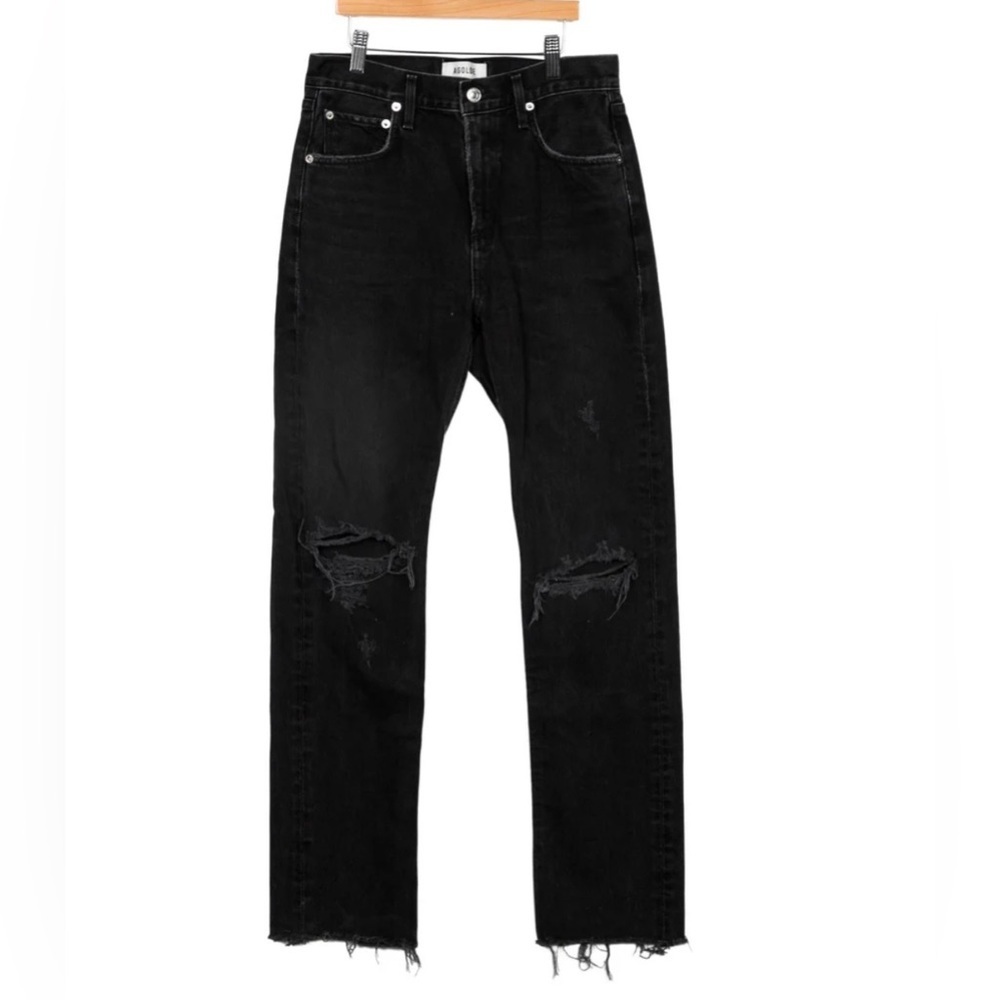Agolde Women's High-Rise Black Distressed Straight Leg Jeans